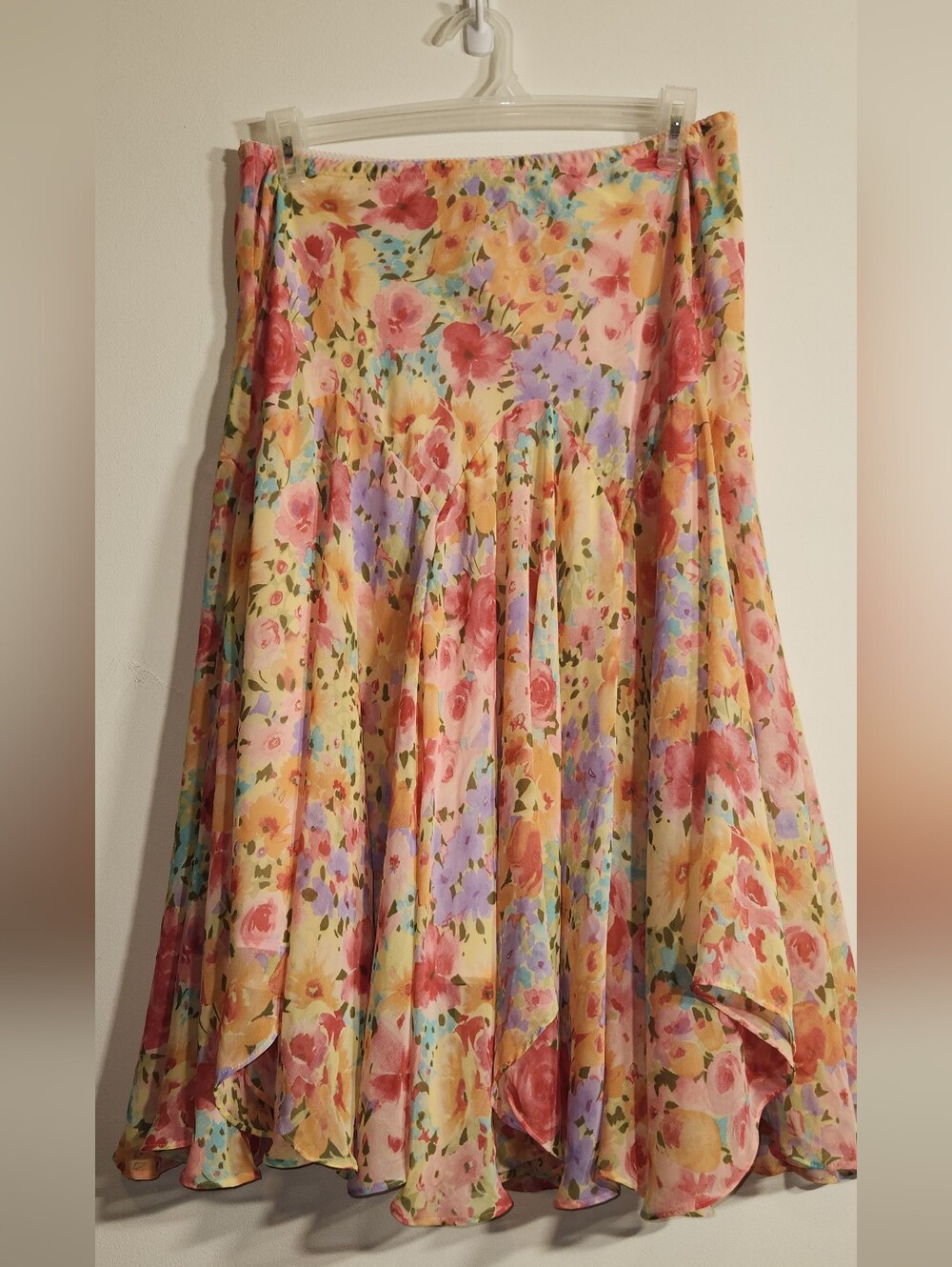 Floral Tiered A-Line Women's Skirt - Yellow Multi. Newsworthy. Large.